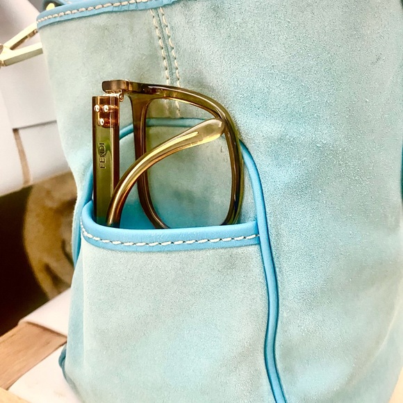 Celine,leather and suede Tiffany/robinsegg blue Boogie bag/tote/crossbody.$2700. - Picture 3 of 12